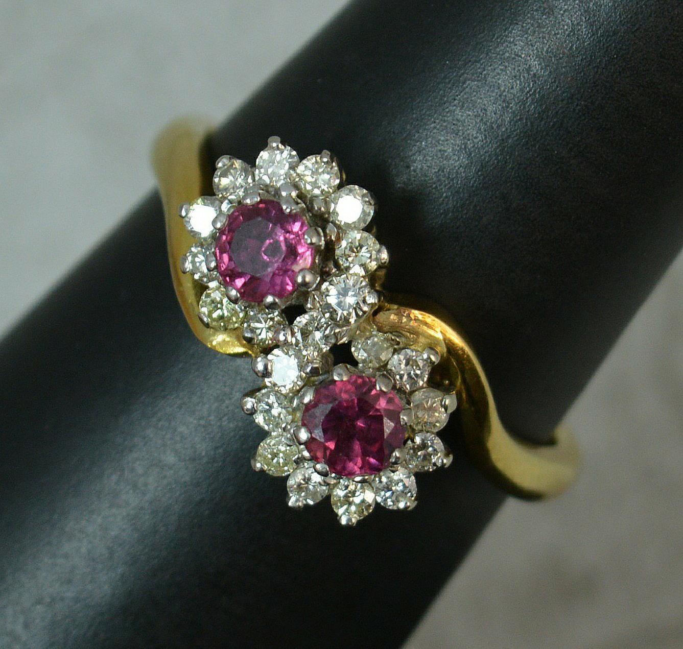 Ruby and Diamond 18 Carat Gold Cluster Ring on Twist 6