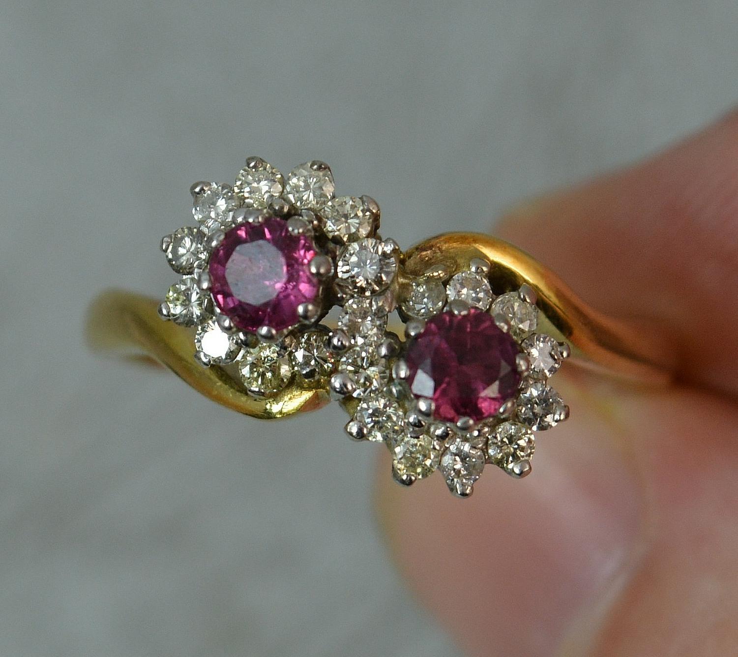 Ruby and Diamond 18 Carat Gold Cluster Ring on Twist 8