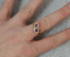 Ruby and Diamond 18 Carat Gold Cluster Ring on Twist