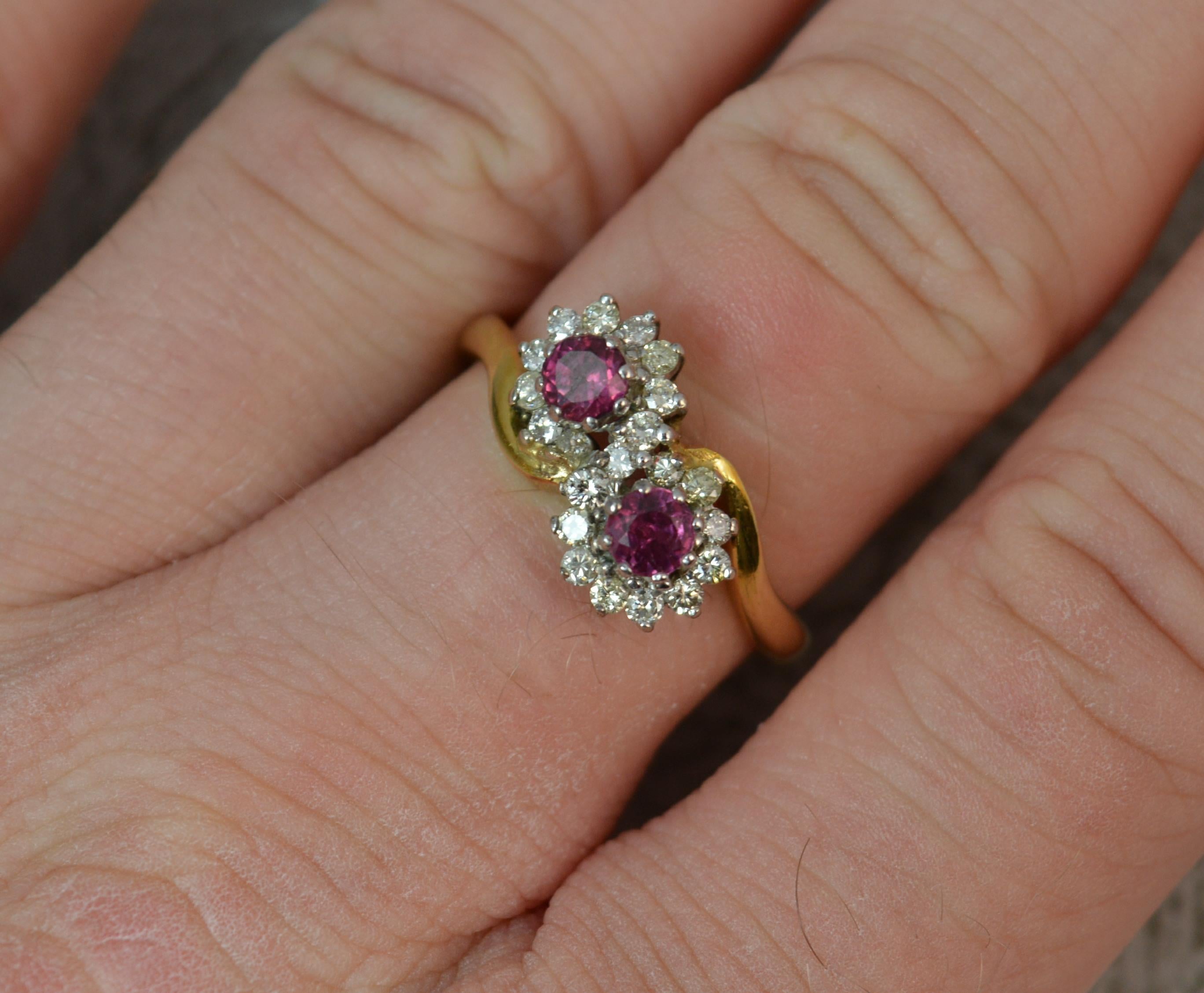 Contemporary Ruby and Diamond 18 Carat Gold Cluster Ring on Twist