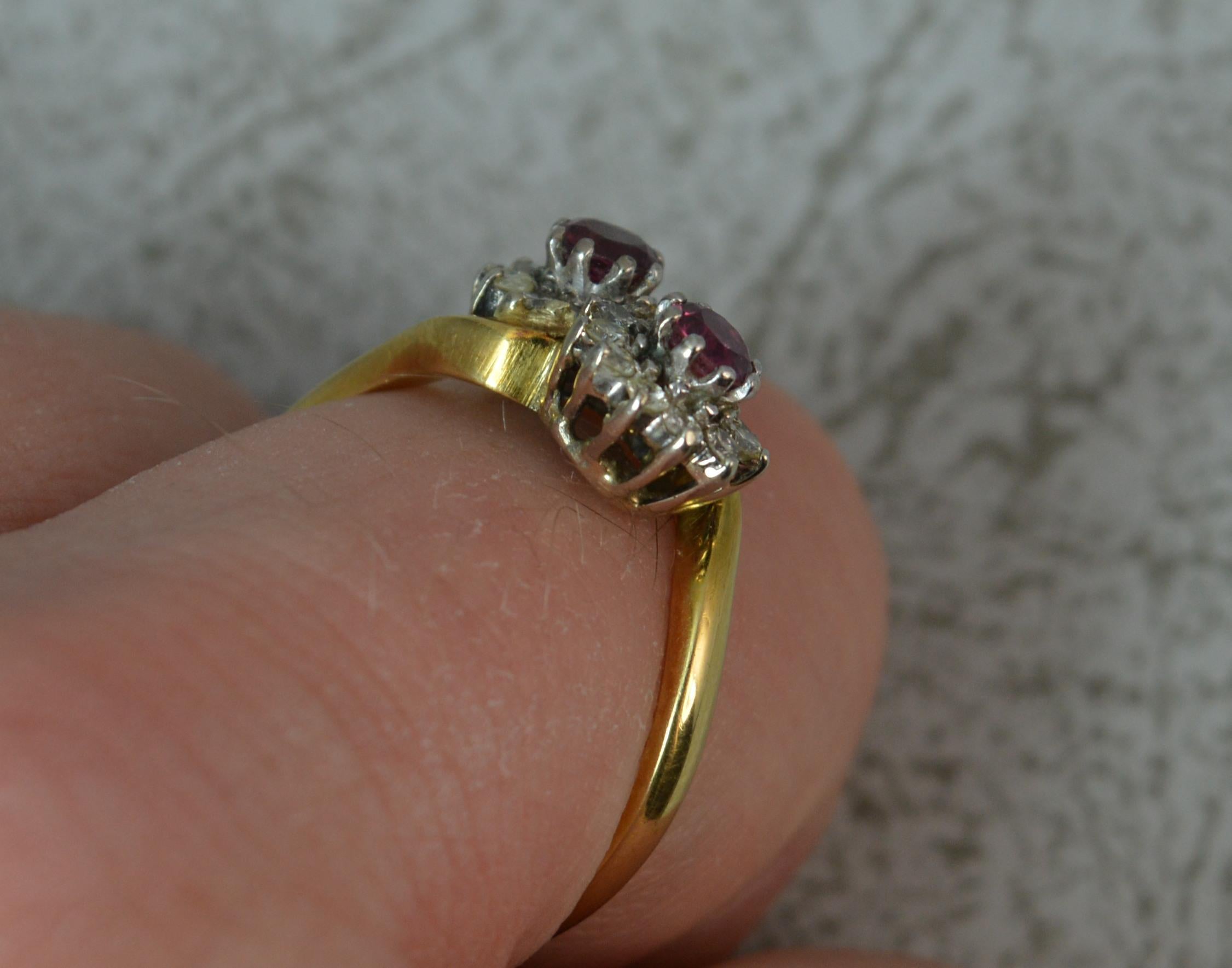 Round Cut Ruby and Diamond 18 Carat Gold Cluster Ring on Twist