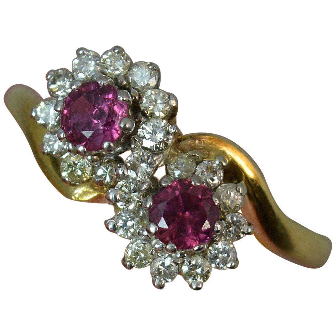 Ruby and Diamond 18 Carat Gold Cluster Ring on Twist