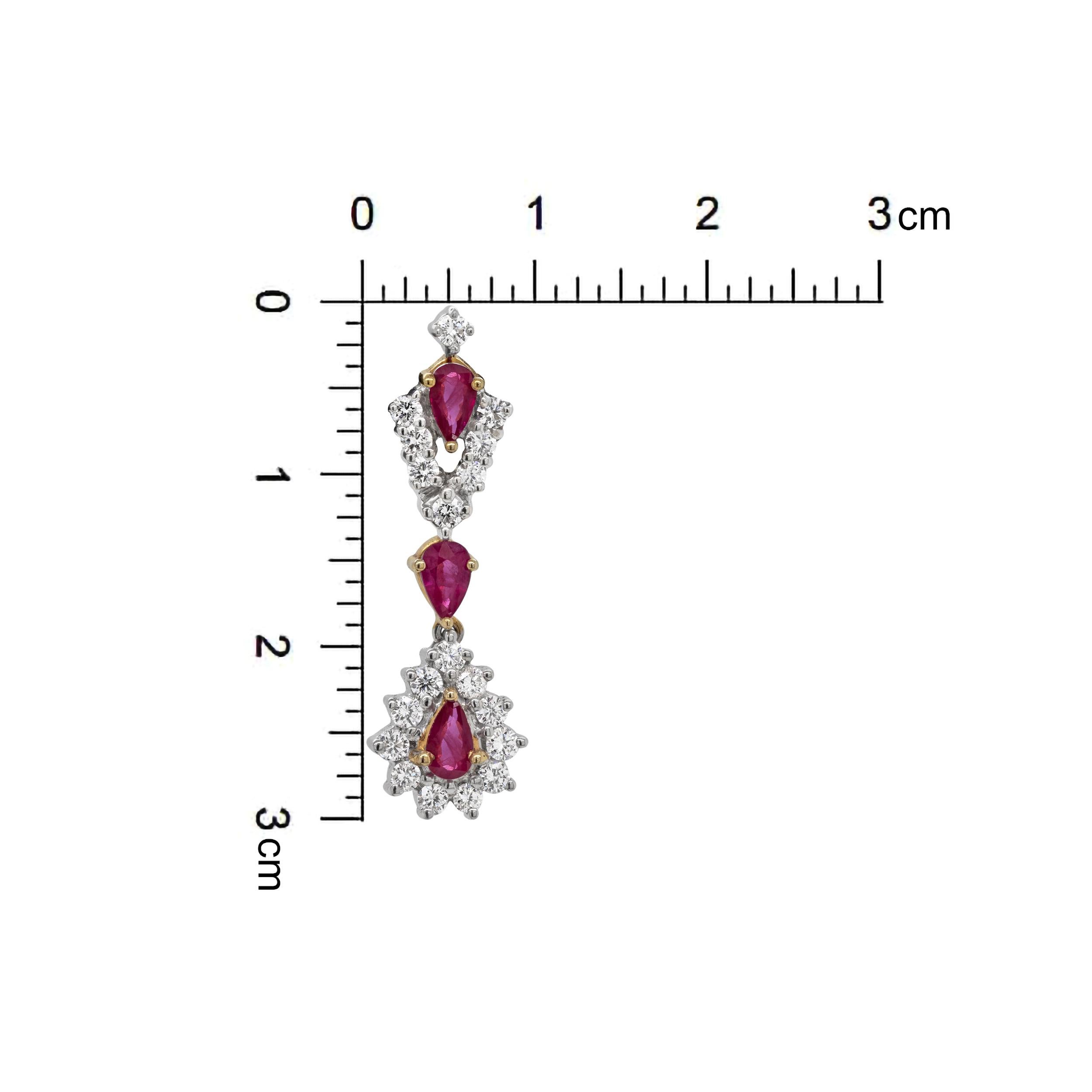 Rubin- und Diamant-Tropfenohrringe aus 18 Karat Gold (Moderne) im Angebot