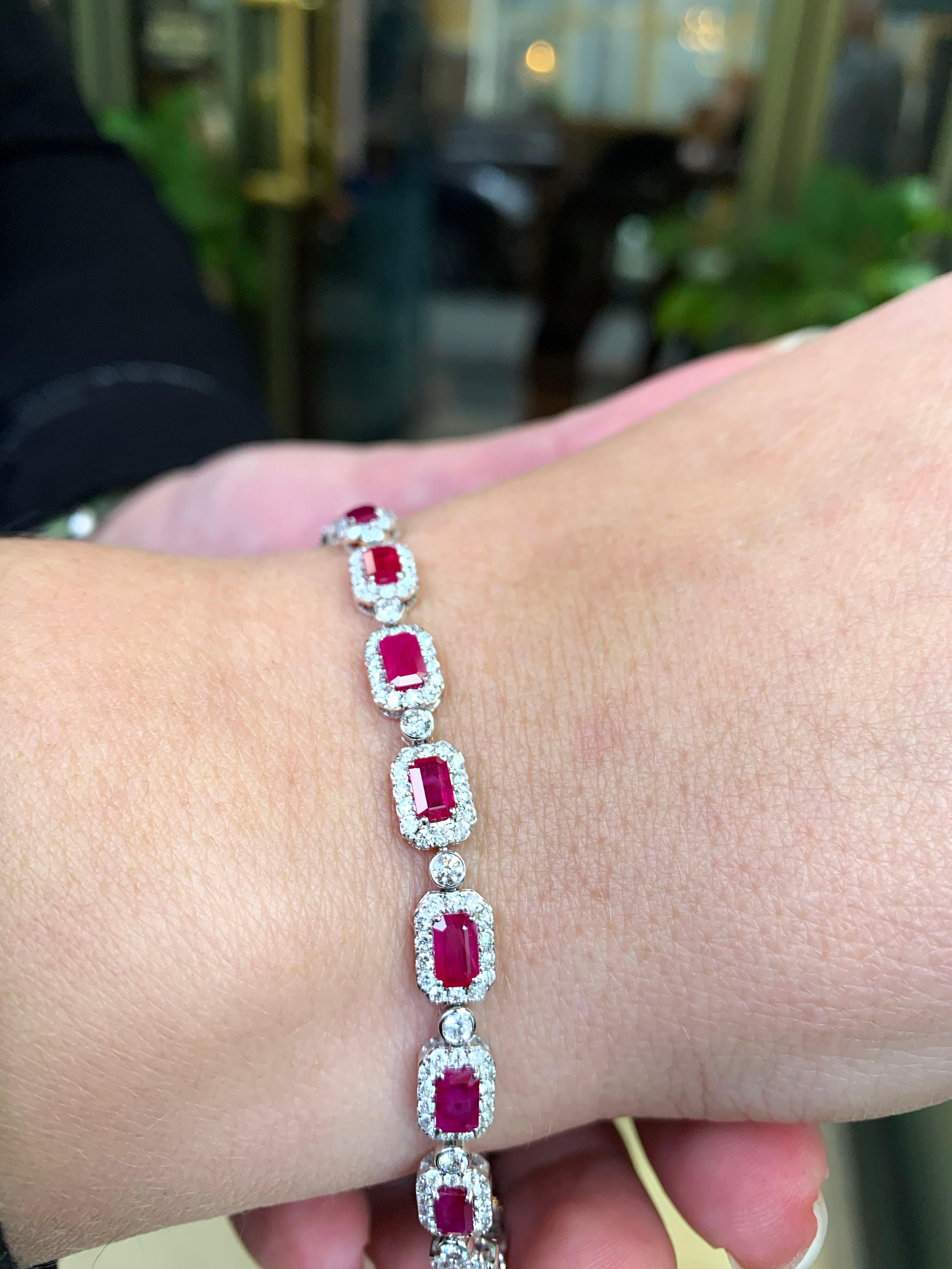 Ruby and Diamond 18 Carat White Gold Bracelet For Sale 1