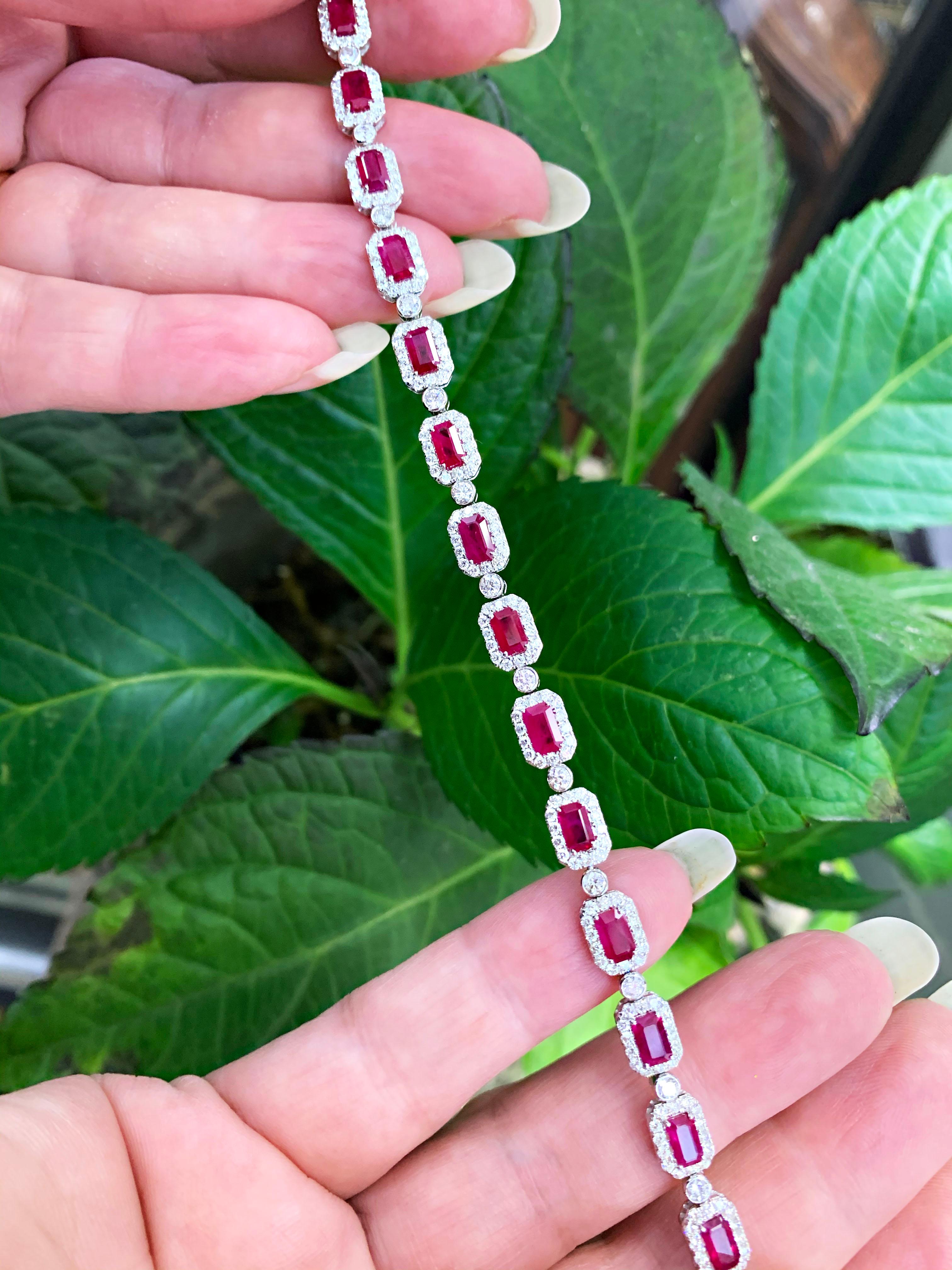 Ruby and Diamond 18 Carat White Gold Bracelet For Sale 2