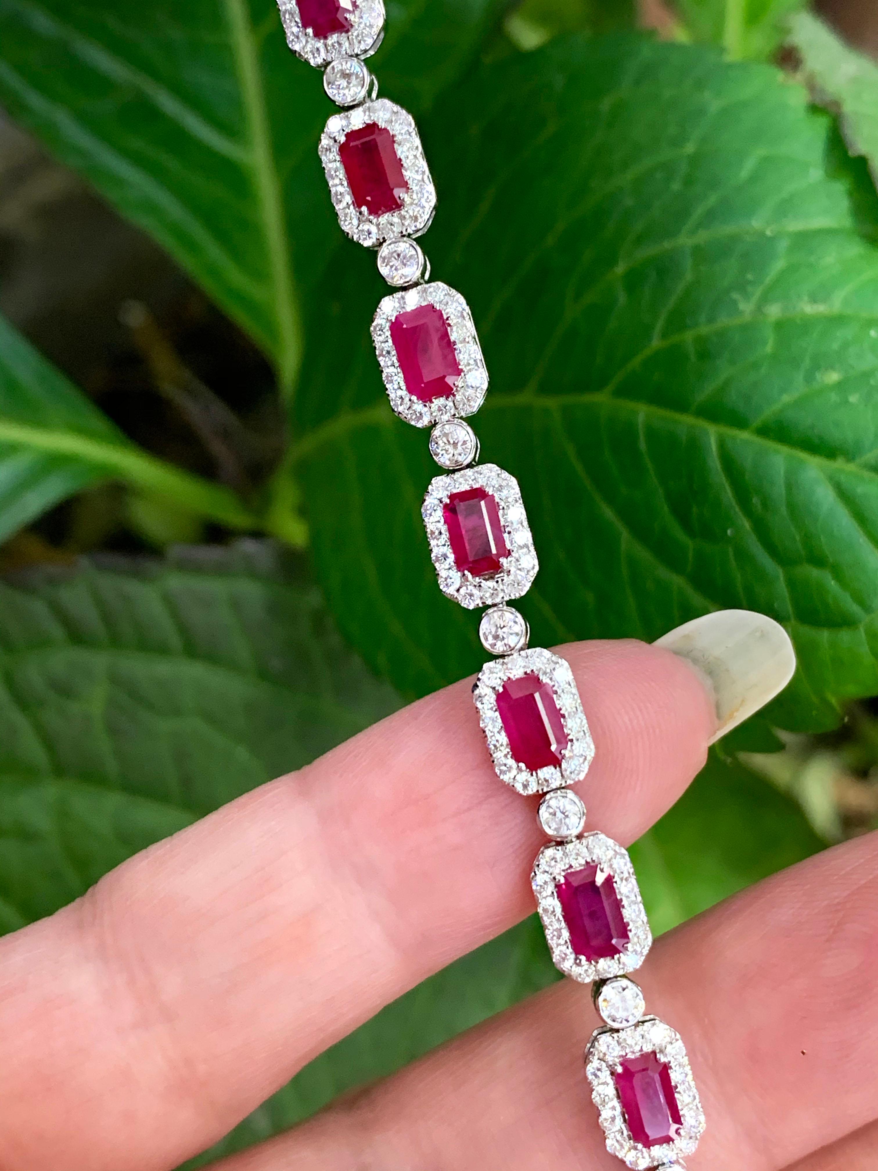 Ruby and Diamond 18 Carat White Gold Bracelet For Sale 3