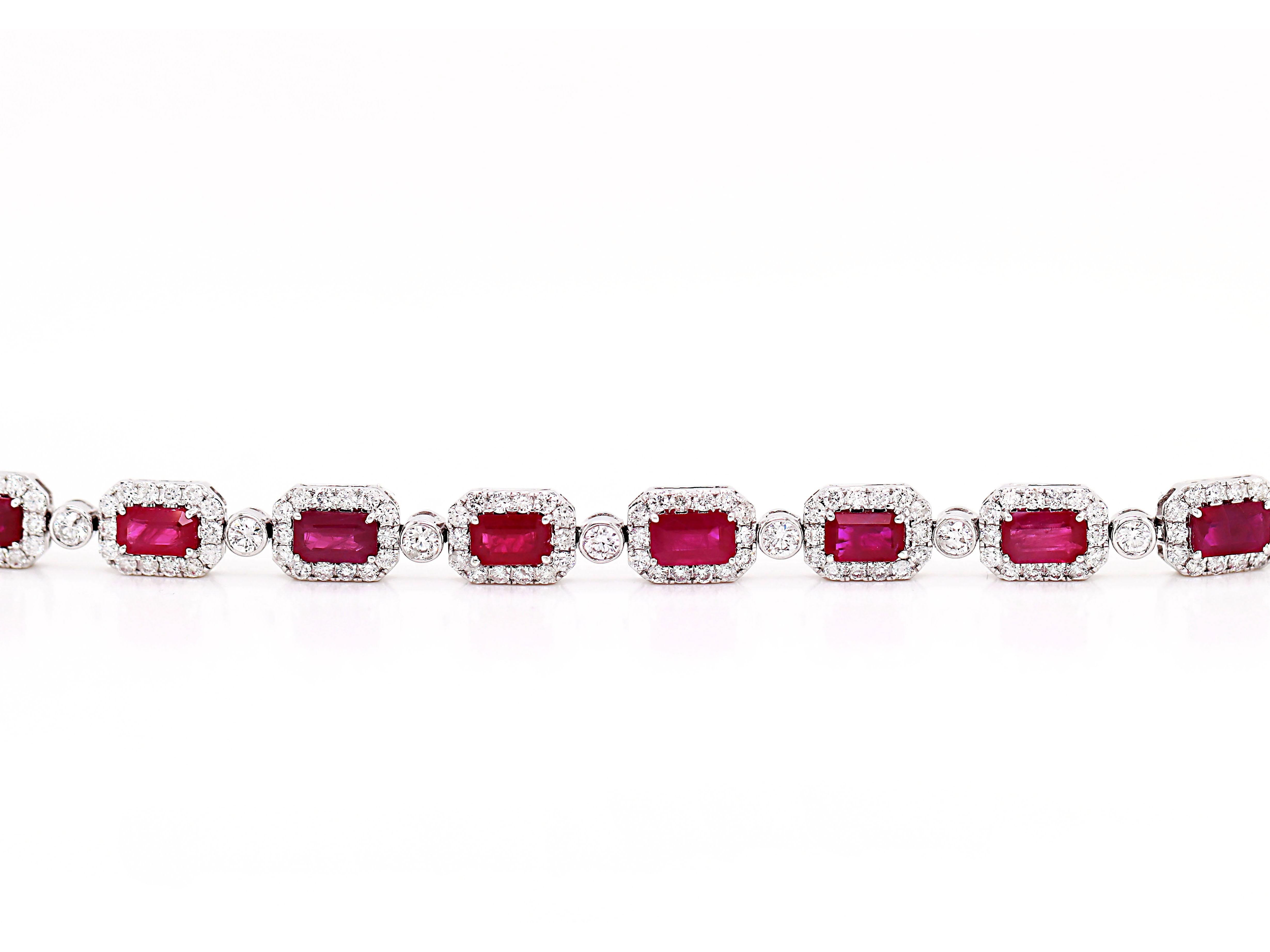 Women's Ruby and Diamond 18 Carat White Gold Bracelet For Sale