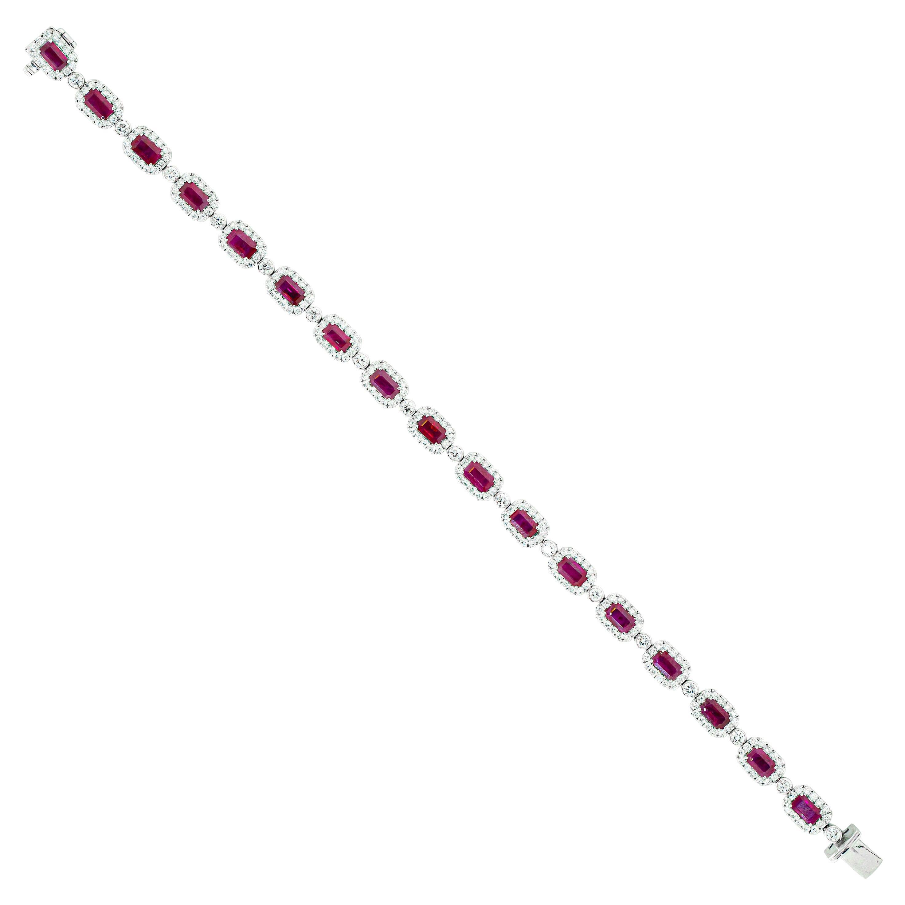 Ruby and Diamond 18 Carat White Gold Bracelet For Sale