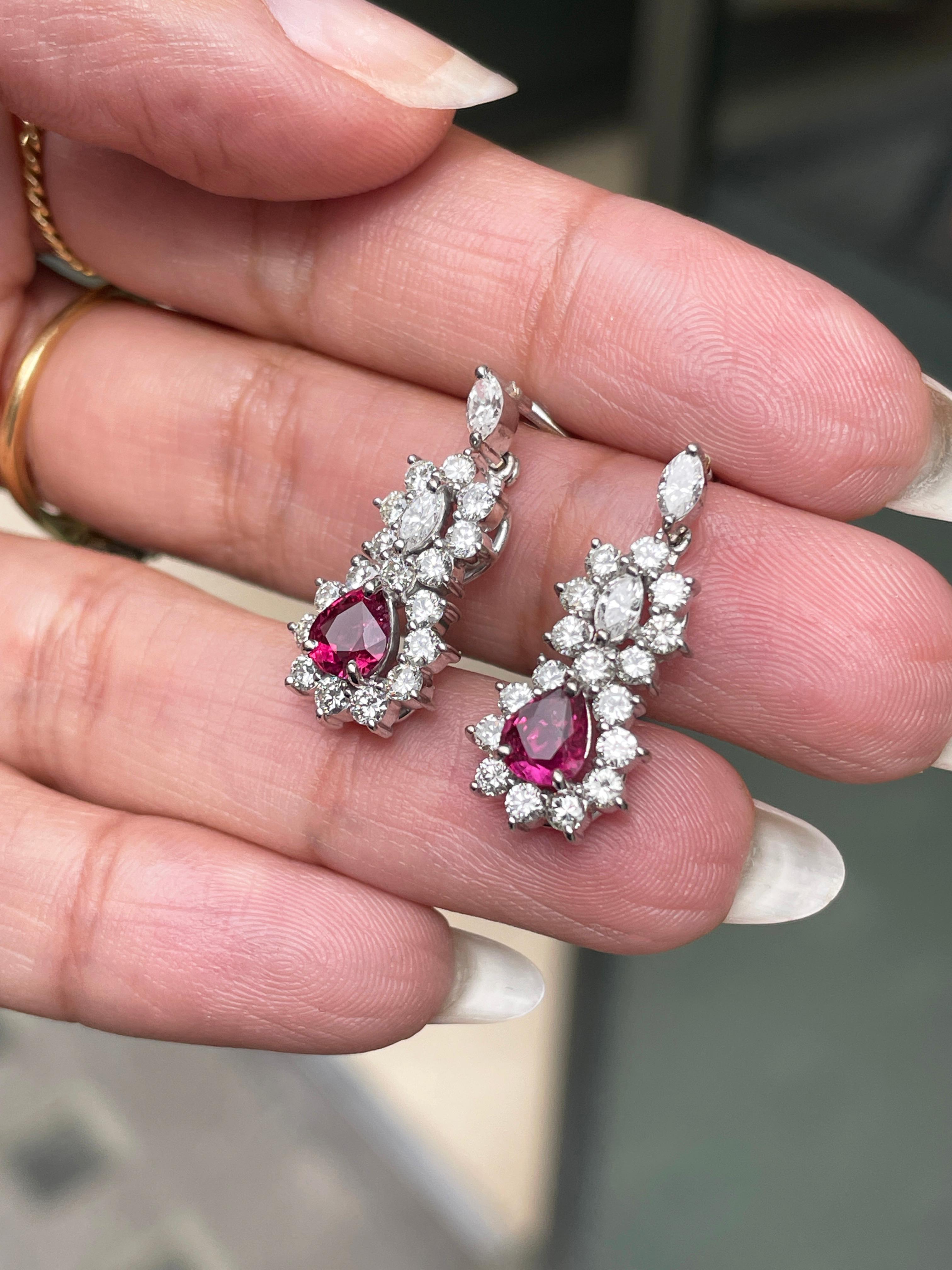 Ruby and Diamond 18 Carat White Gold Cluster Earrings In Good Condition For Sale In London, GB