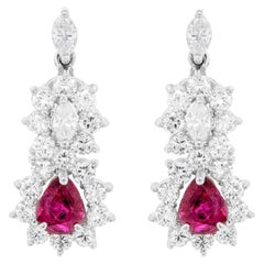 Rubin- und Diamant-Ohrringe aus 18 Karat Weißgold mit Cluster