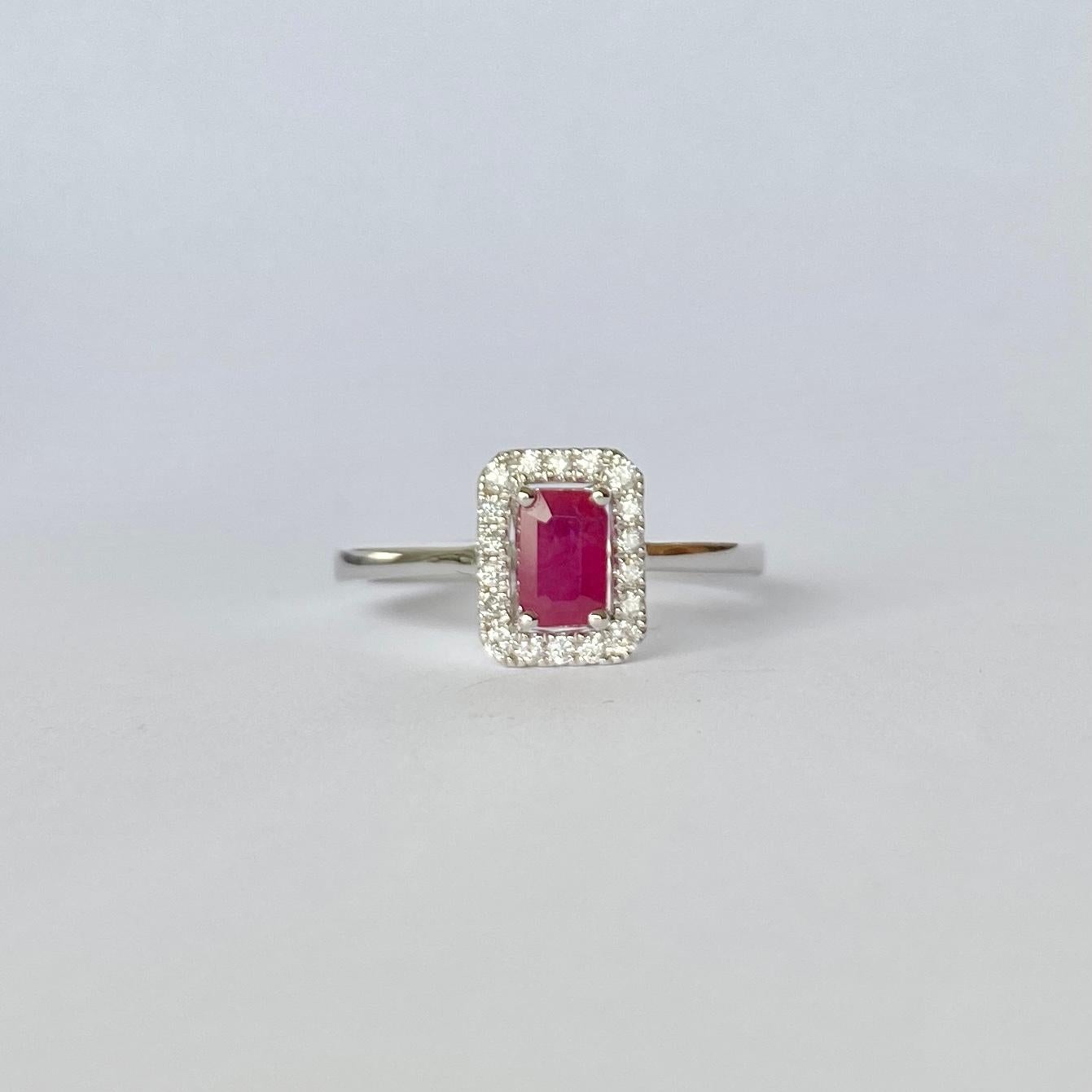 Ruby and Diamond 18 Carat White Gold Cluster Ring For Sale
