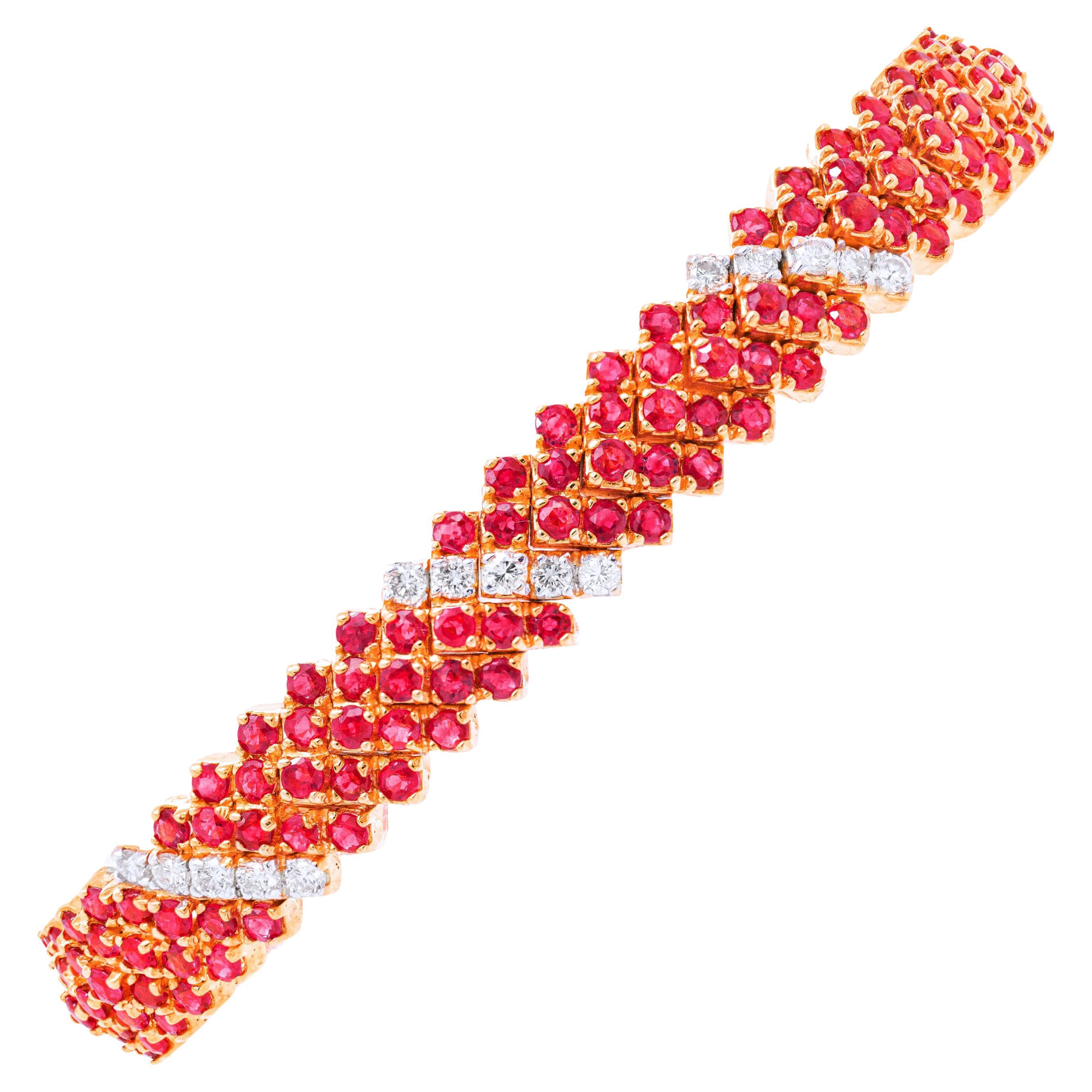 Ruby and Diamond 18 Carat Yellow Gold Bracelet For Sale