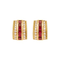 Ruby and Diamond 18 Carat Yellow Gold Earrings and Pendant Set