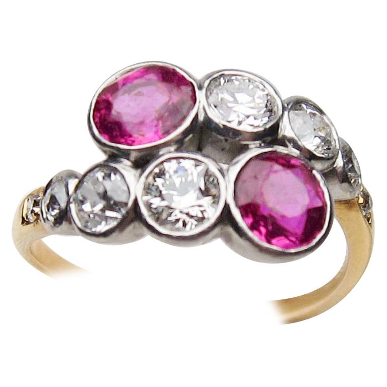 Ruby and Diamond 18 Karat Gold Bypass Ring, circa 1900 For Sale