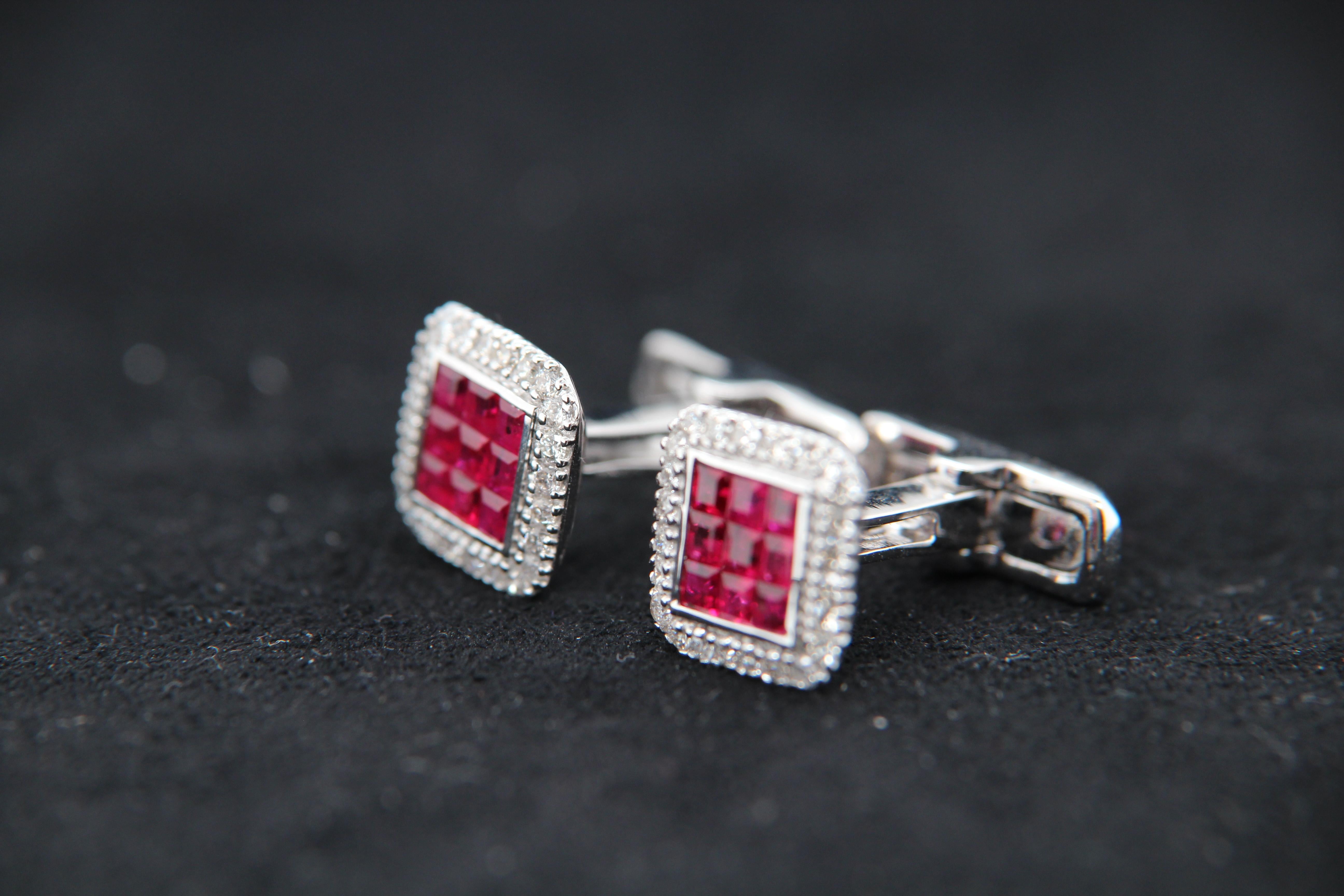 Mixed Cut Ruby and Diamond 18 Karat Gold Cufflink