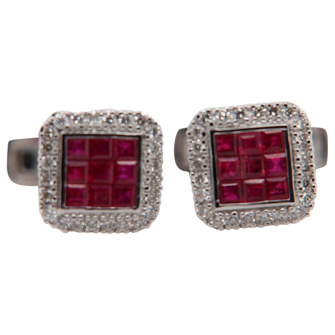 Ruby and Diamond 18 Karat Gold Cufflink