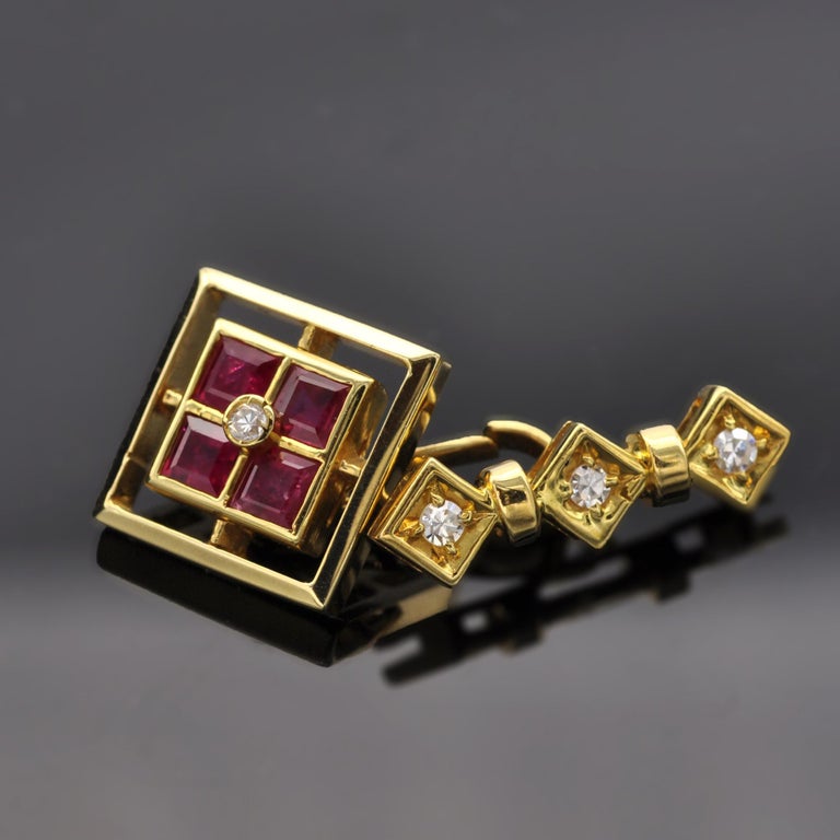 Contemporary Ruby and Diamond 18 Karat Gold Cufflinks For Sale