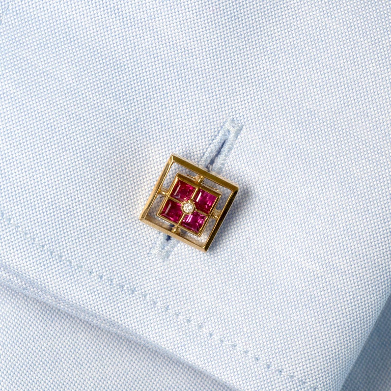 Ruby and Diamond 18 Karat Gold Cufflinks In New Condition For Sale In Monte Carlo, MC