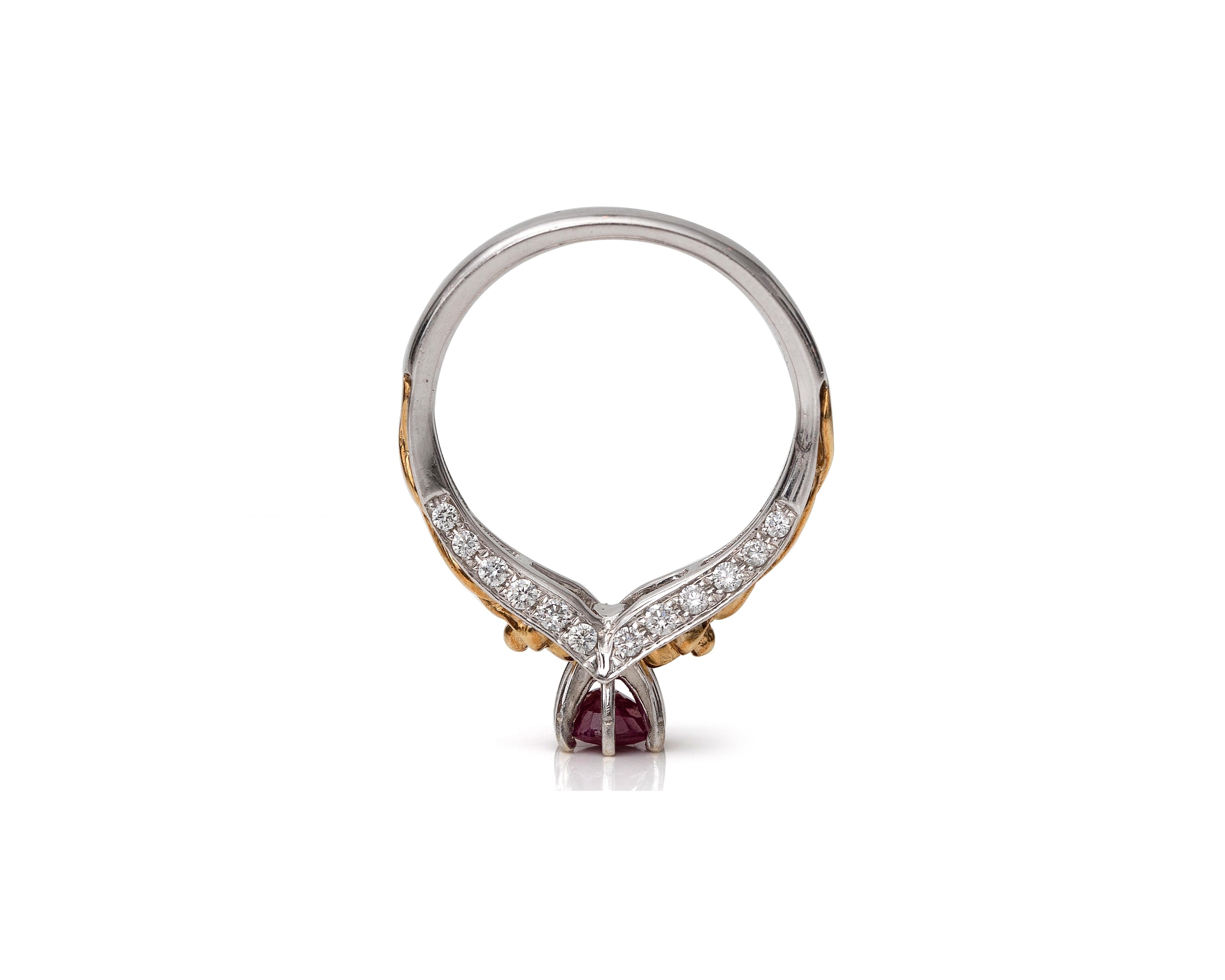 Modern Ruby and Diamond 18 Karat Gold Ring For Sale