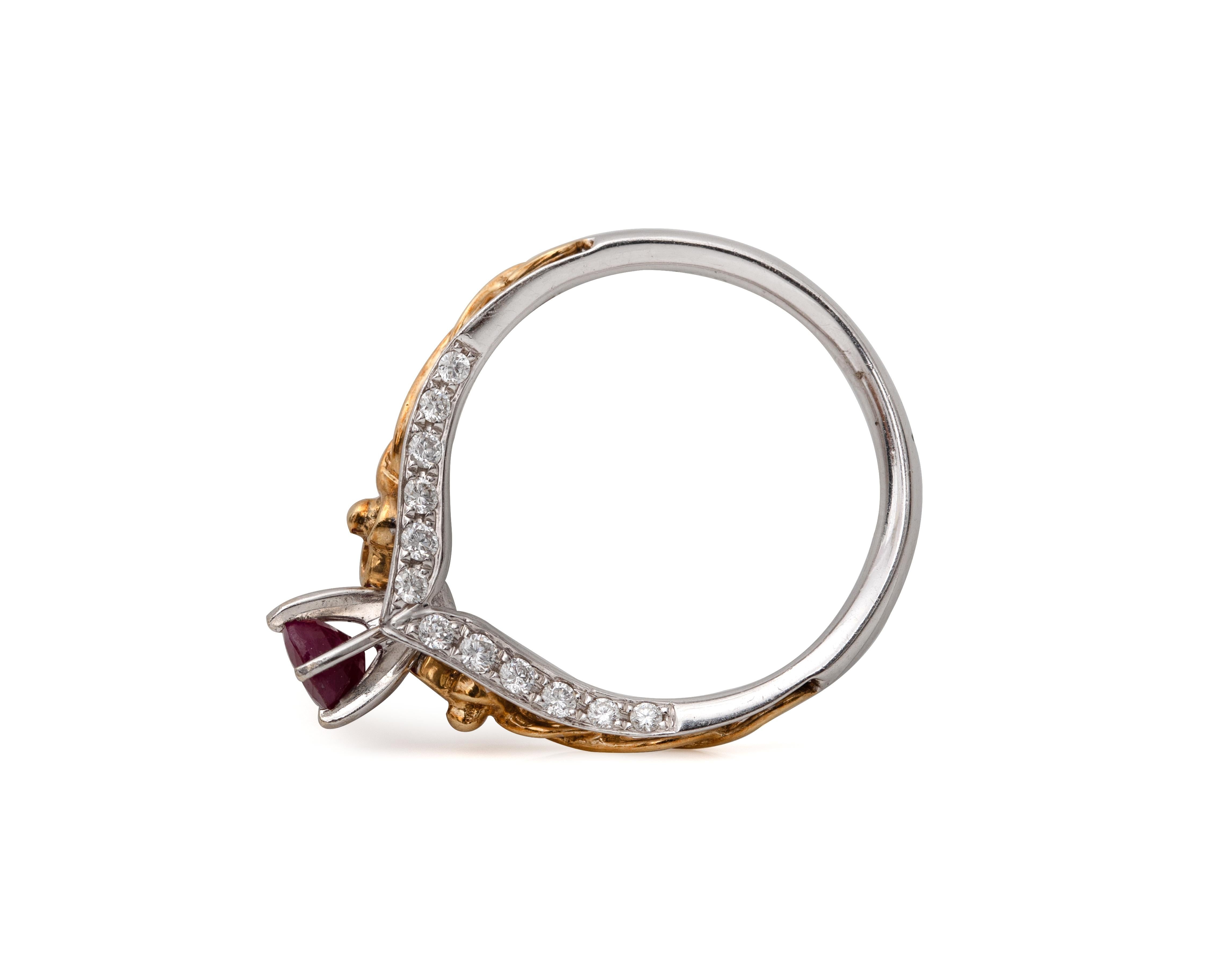 Round Cut Ruby and Diamond 18 Karat Gold Ring For Sale
