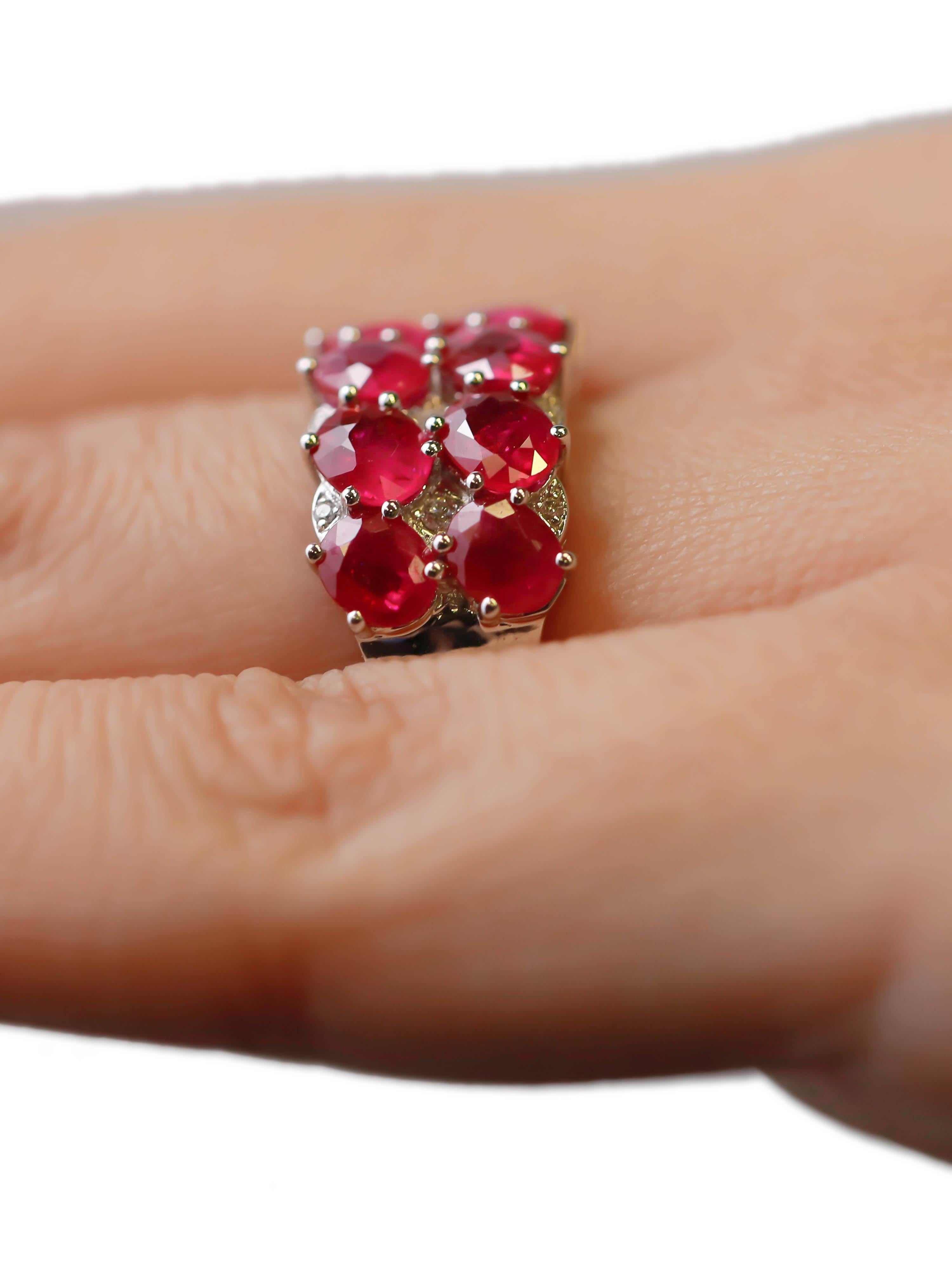 4.68 Carat Oval Cut Ruby and 0.08 Ct Round Diamond 18k White Gold Cluster Ring For Sale 1