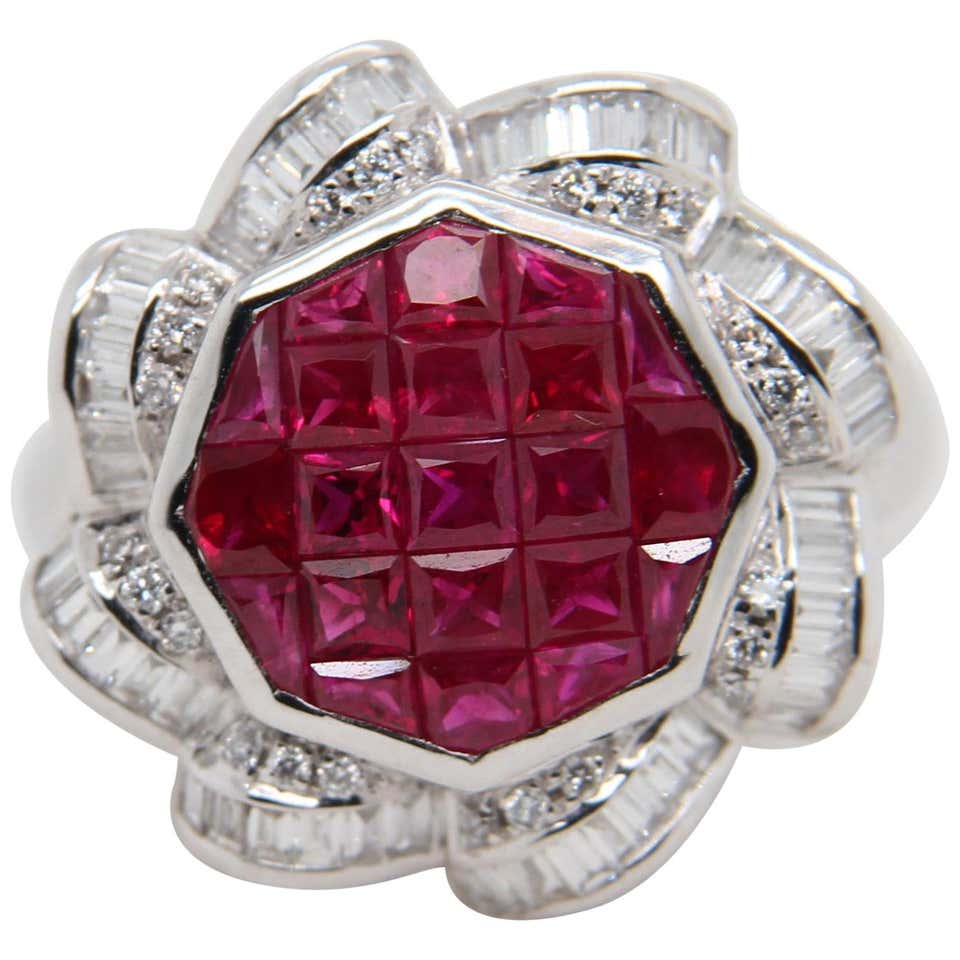 Invisible Set Ruby and Gold Ring For Sale at 1stDibs | invisible ruby ring
