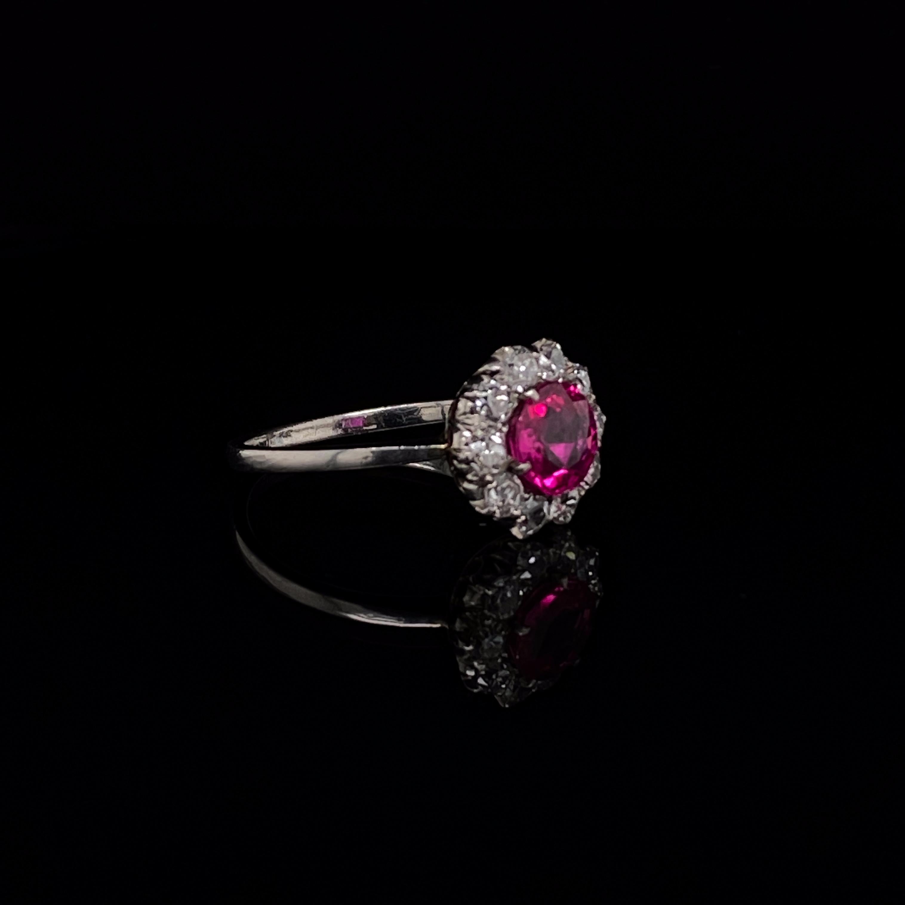 Ruby and Diamond 18 Karat White Gold Cluster Engagement Ring Circa 1900 In Good Condition In London, GB