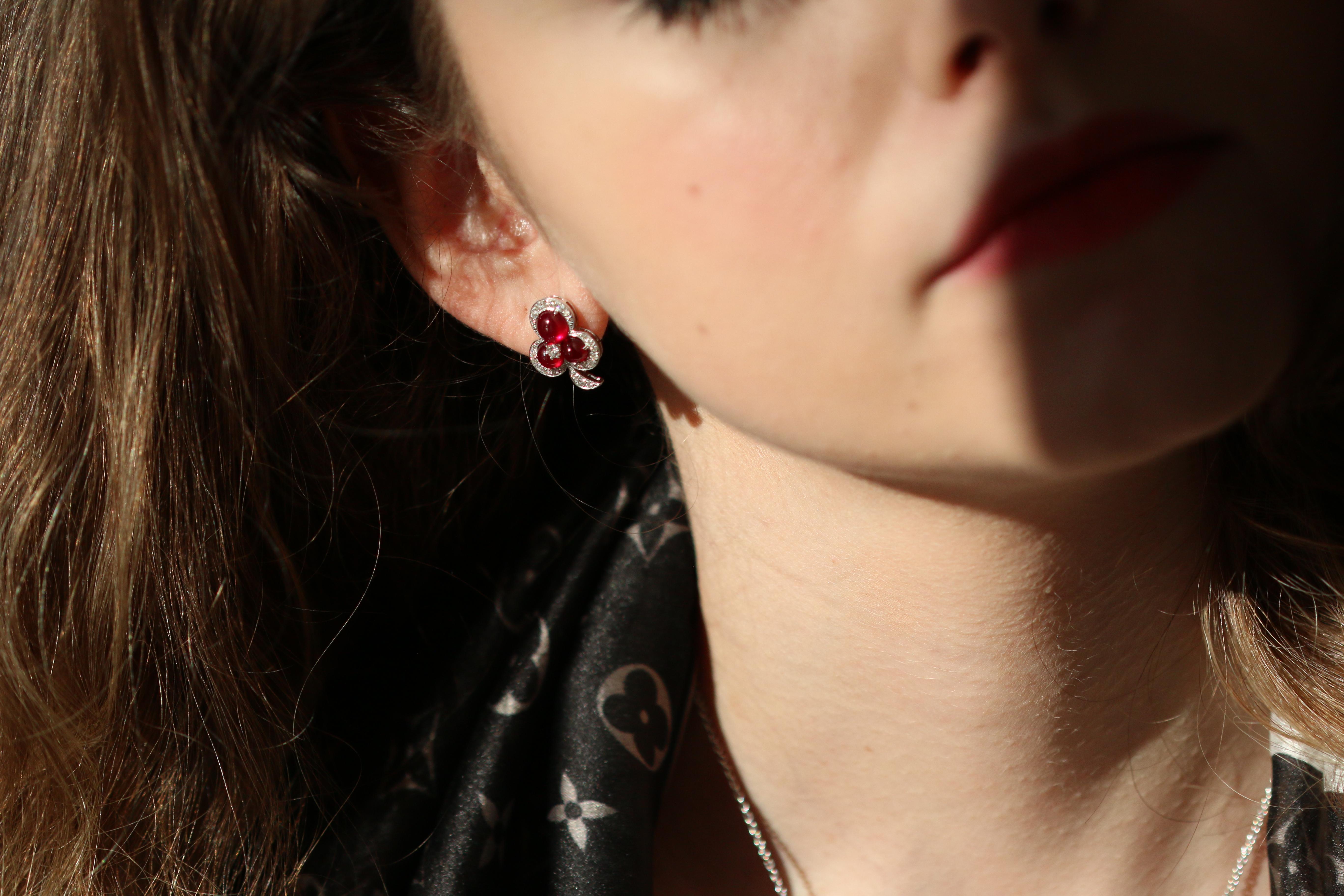 Ruby and Diamond 18 Karat White Gold Earrings 7