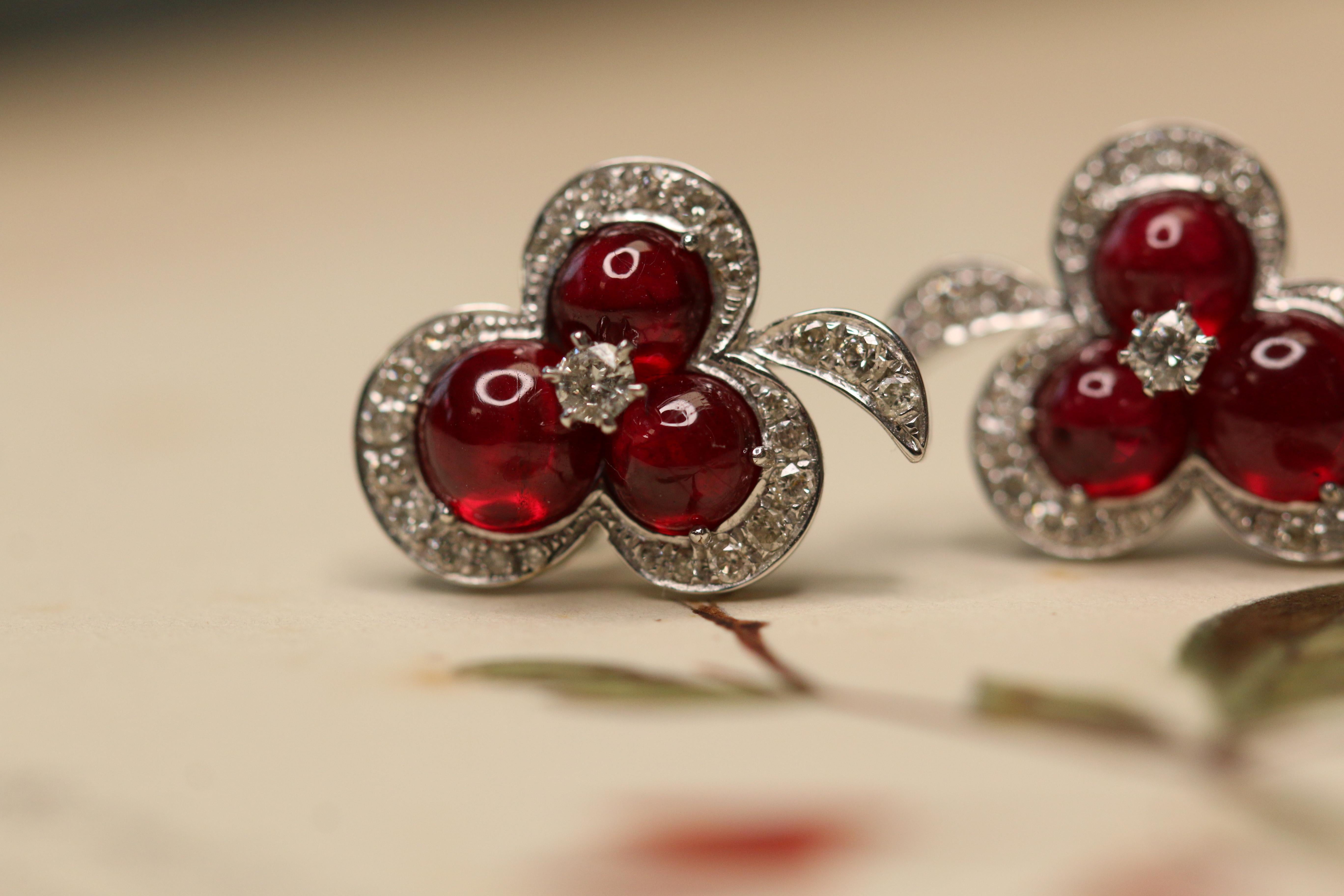 Women's Ruby and Diamond 18 Karat White Gold Earrings