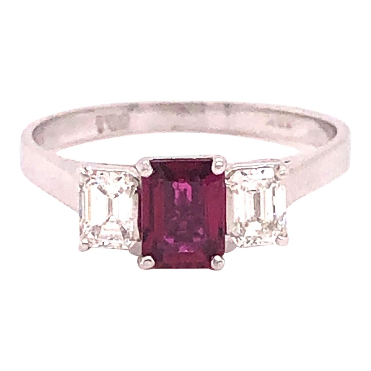 Ruby and Diamond 18 Karat White Gold Engagement Ring For Sale