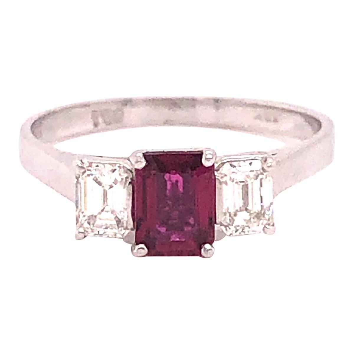 Ruby and Diamond 18 Karat White Gold Engagement Ring
