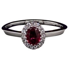 Ruby and Diamond 18 Karat White Gold Oval Cluster Ring