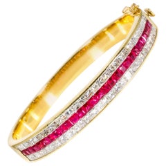 Ruby and Diamond 18 Karat Yellow Gold Bangle Bracelet