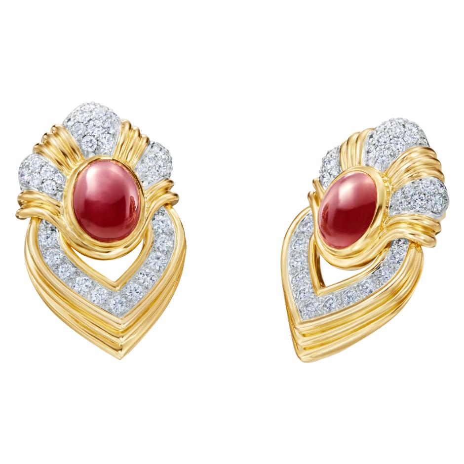 Ruby and Diamond 18 Karat Yellow Gold Door Knocker Earrings