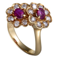 Ruby and Diamond 18 Karat Yellow Gold Flower Ring