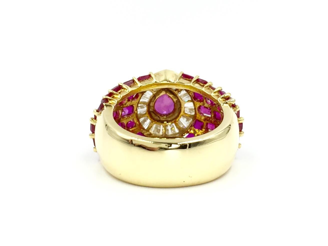 Ruby and Diamond 18 Karat Yellow Gold Wide Cocktail Ring In Good Condition For Sale In Pikesville, MD