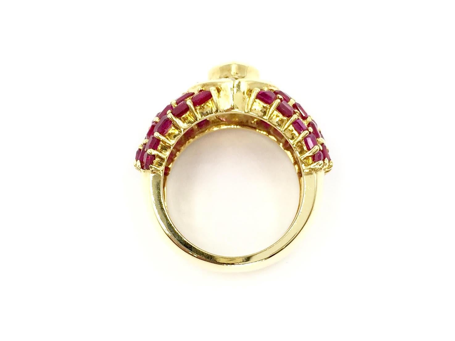 Women's Ruby and Diamond 18 Karat Yellow Gold Wide Cocktail Ring For Sale