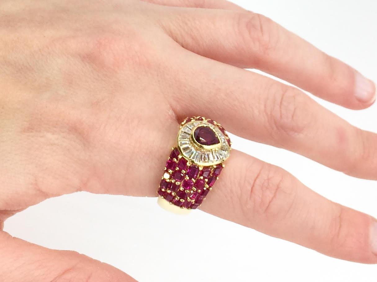 Ruby and Diamond 18 Karat Yellow Gold Wide Cocktail Ring For Sale 4