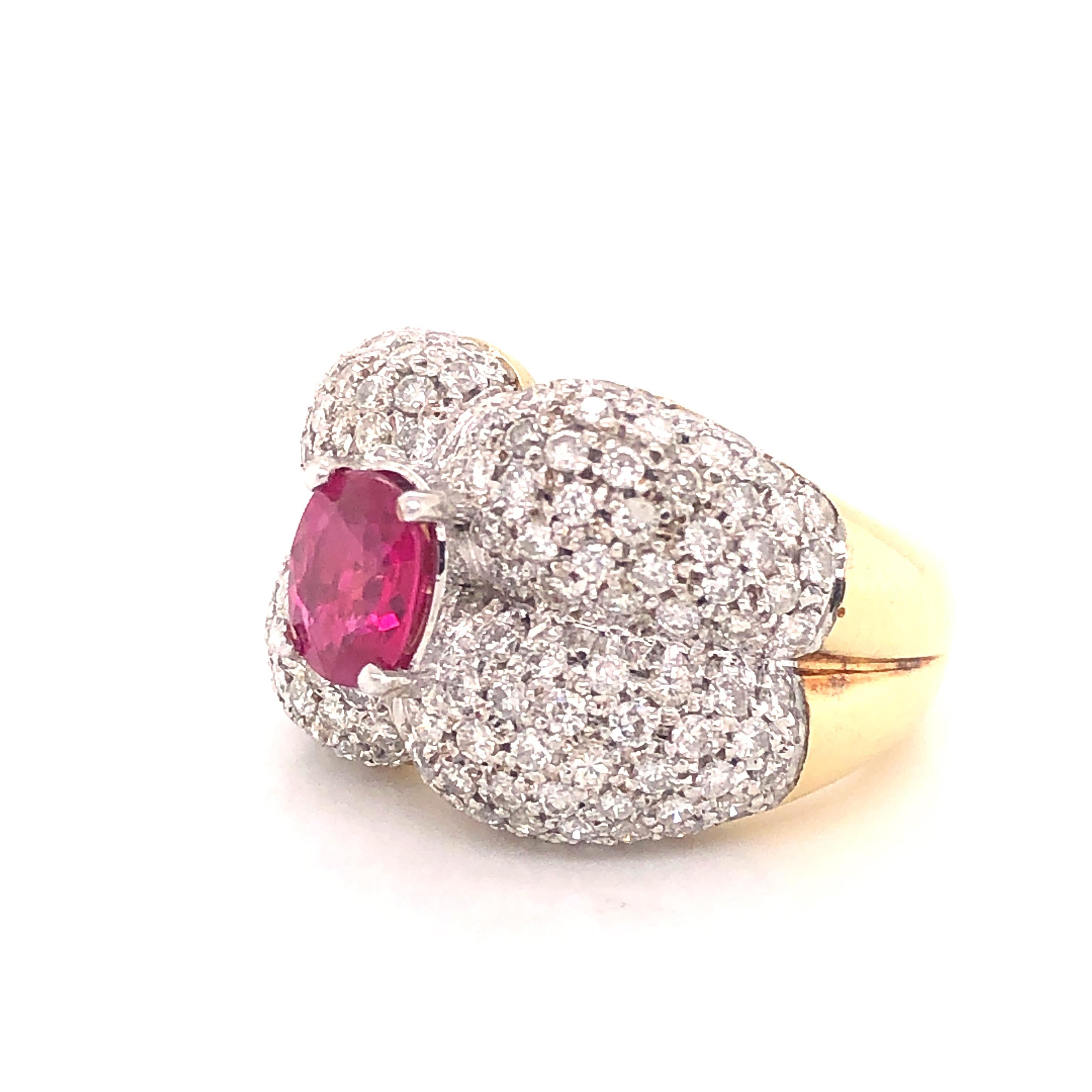 Modern Diamond and Ruby 18 Karat Gold Estate Cocktail Ring 3.33 Carat