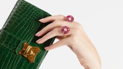 Manpriya B Ruby and Diamond 18 Karat Gold Flower Motif Cocktail Ring