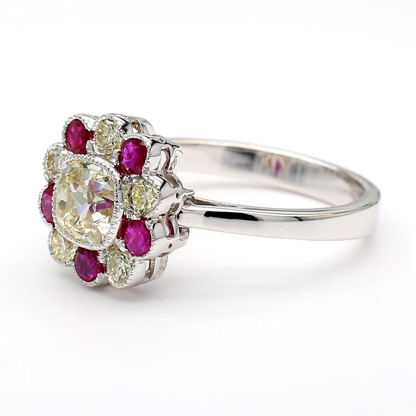 Modern Ruby and Diamond 18K Gold Ring For Sale
