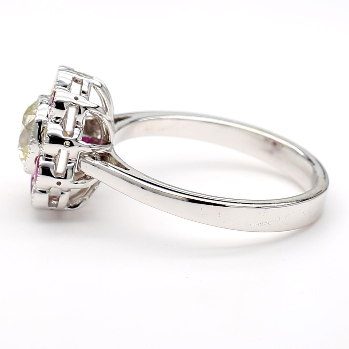 Cushion Cut Ruby and Diamond 18K Gold Ring For Sale