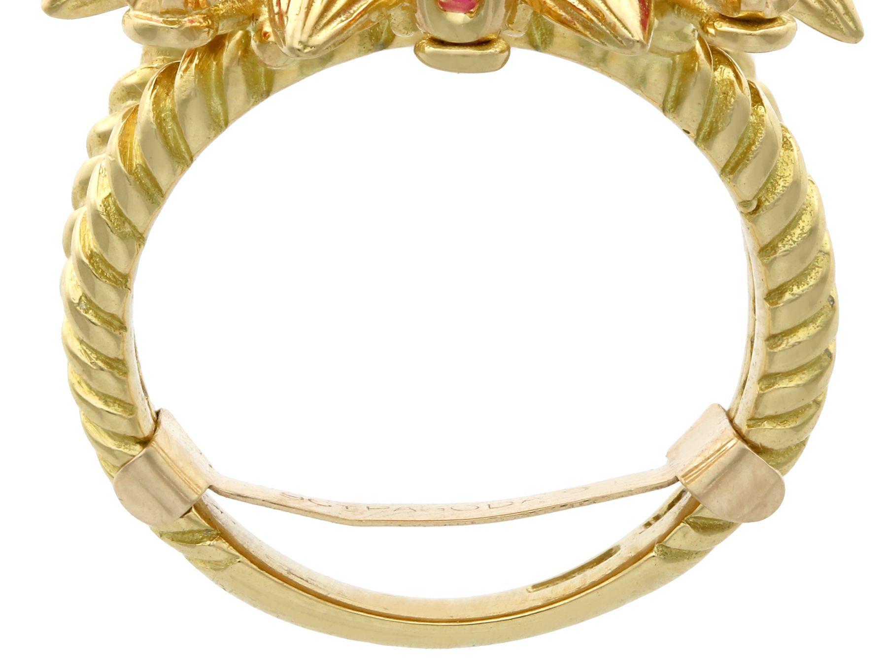 Women's Vintage Ruby and Diamond Yellow Gold Floral Cocktail Ring For Sale