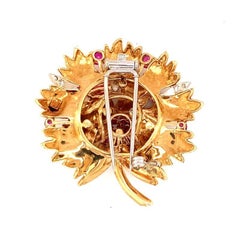 Ruby and Diamond 18K Yellow Gold Pendant / Brooch, circa 1960s