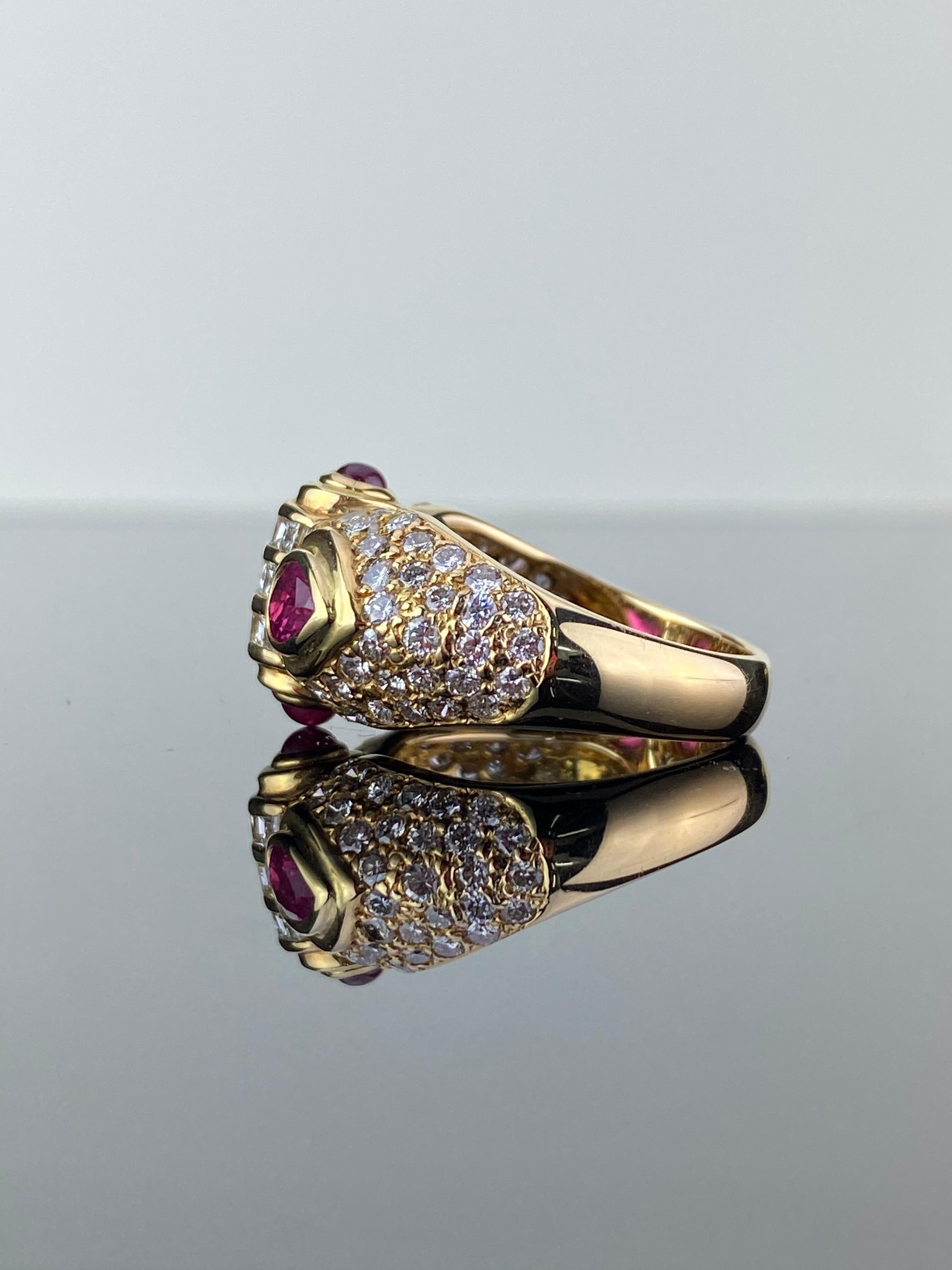 Art Deco Ruby and Diamond 18k Yellow Gold Ring