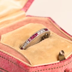 Ruby and Diamond 3 by 3 Wedding Band. Alternate Eternity Band Platinum Engraved