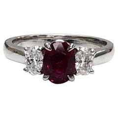 Ruby and Diamond 3-Stone 14 Karat White Gold Ring