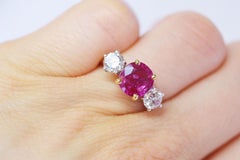 Ruby and Diamond 3 Stone Ring in Yellow Gold