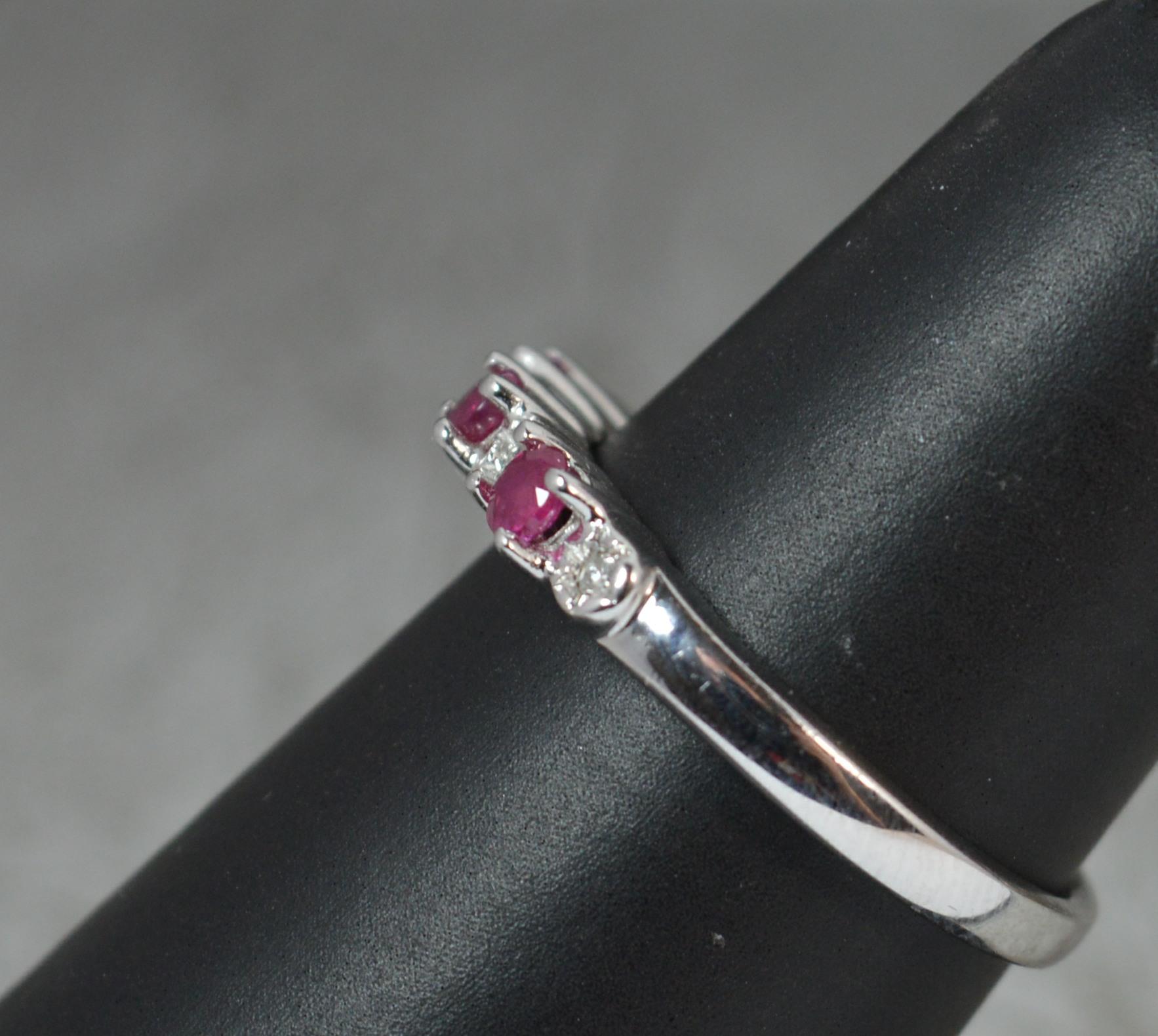 Ruby and Diamond 9 Carat White Gold Half Eternity Stack Ring 4