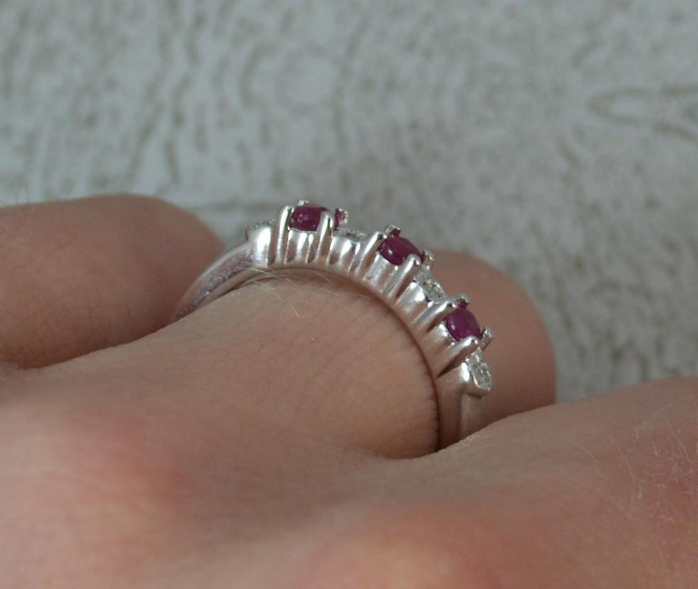 Ruby and Diamond 9 Carat White Gold Half Eternity Stack Ring For Sale ...